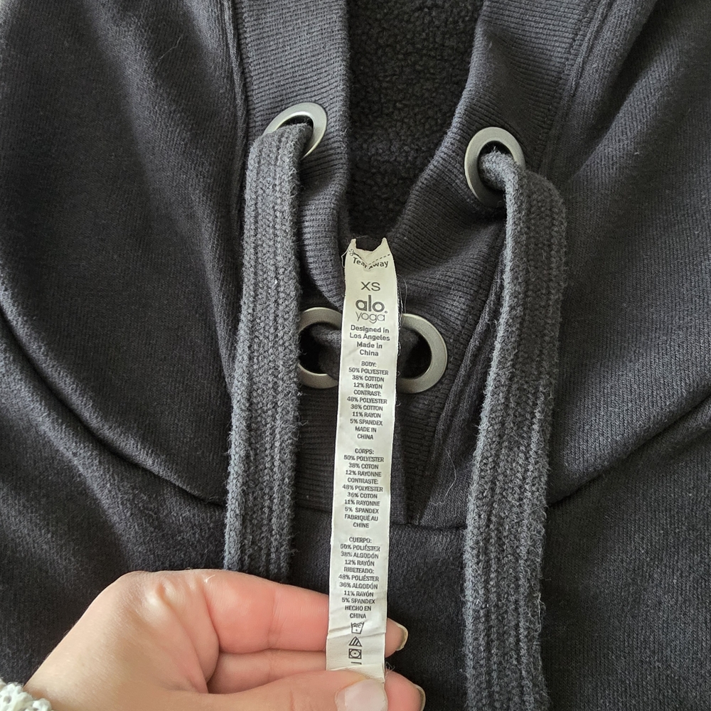 Alo Black Short Sleeve Hoodie - Picture 2 of 7